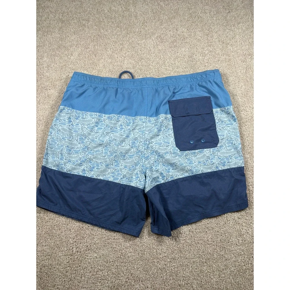 Vineyard Vines Mens XL Blue Colorblock Fish Chappy Swim Trunks 7 Inch Inseam